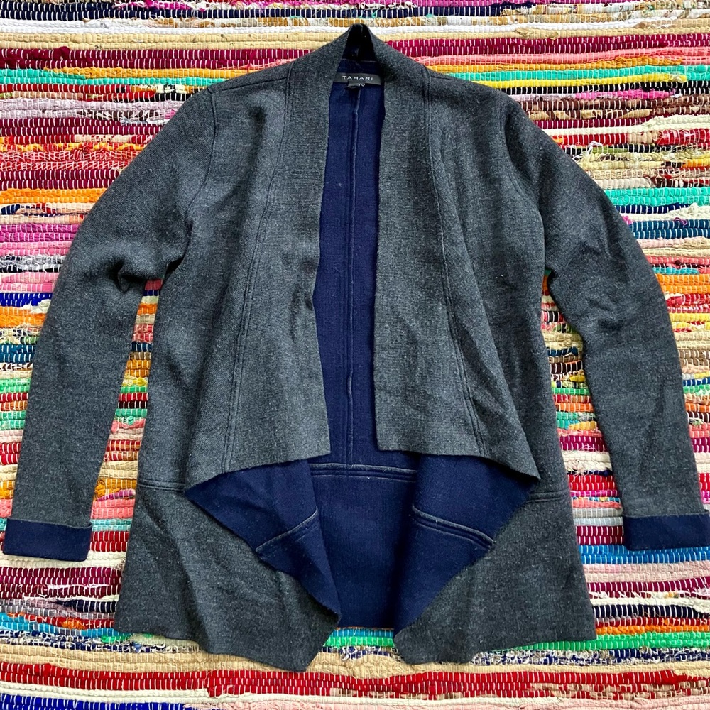 Tahari ~ Merino wool waterfall open cardigan sweater